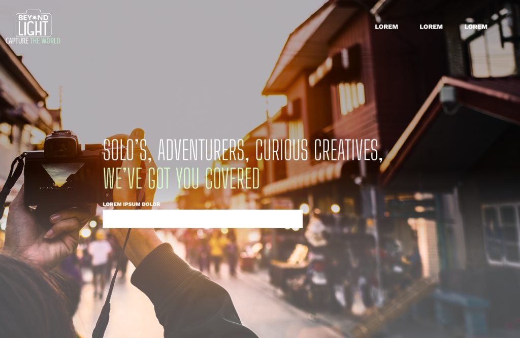 Landing page for photography website, brand development process